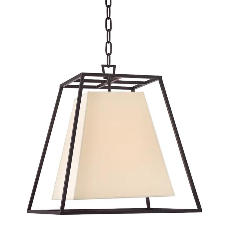 Kyle 17" Transitional Four-Light Pendant in Old Bronze with Faux Silk Shade