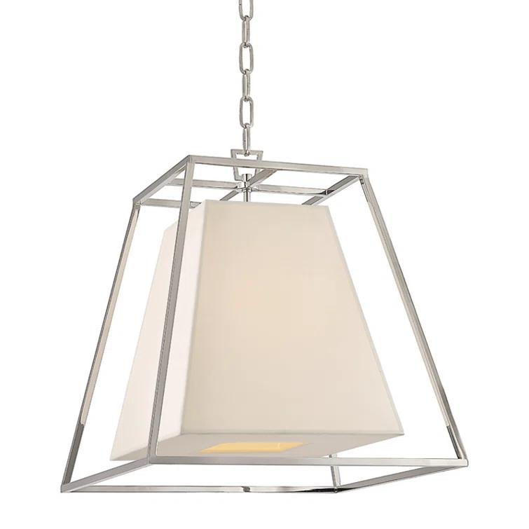 Polished Nickel Crystal 4-Light Pendant with Faux Silk Shade