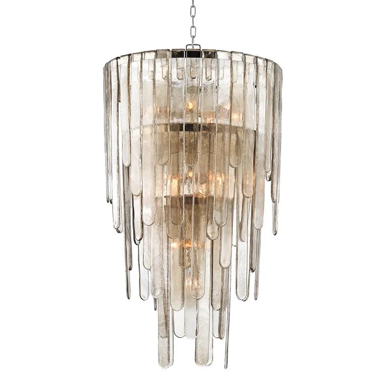 Champagne Glass and Polished Nickel 16-Light Indoor Chandelier