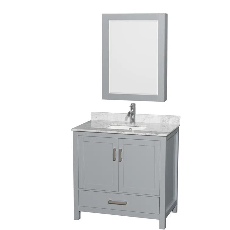 Wyndham Collection Sheffield 36" Freestanding Single Bathroom Vanity with Marble Top with 24" Mirror