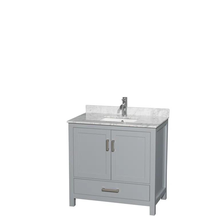 Wyndham Collection Sheffield 36" Freestanding Single Bathroom Vanity with Marble Top with 24" Mirror