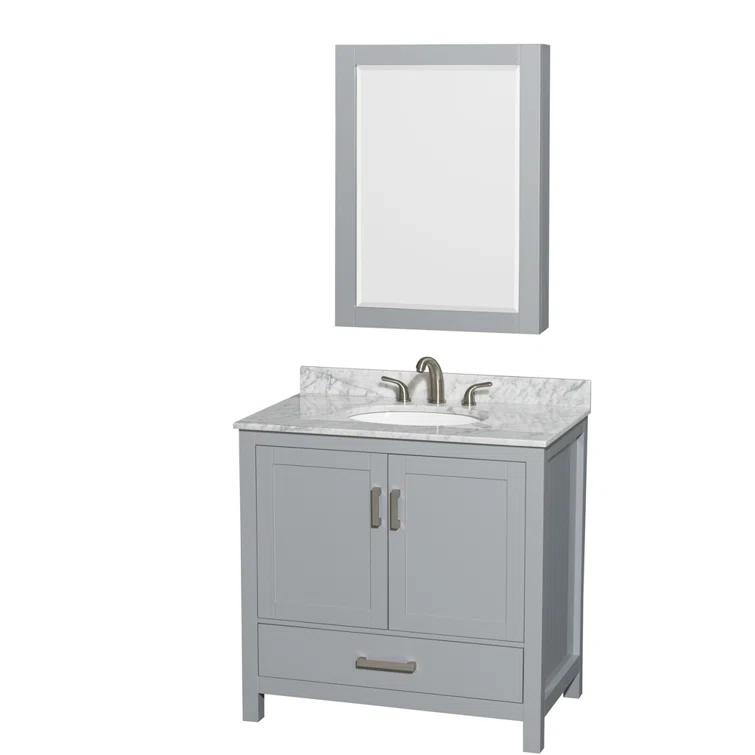 Wyndham Collection Sheffield 36" Freestanding Single Bathroom Vanity with Marble Top with 24" Mirror