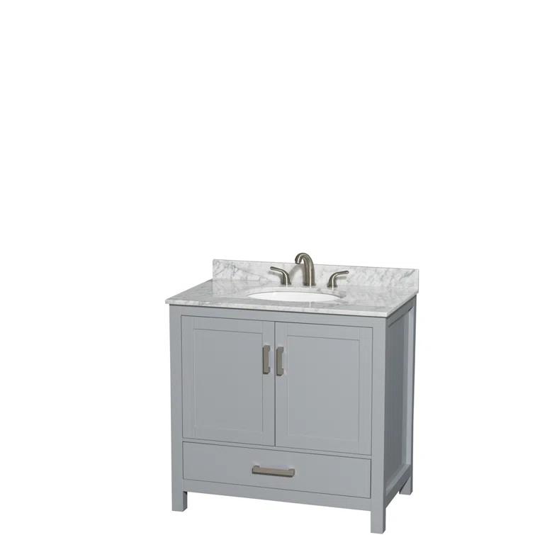 Wyndham Collection Sheffield 36" Freestanding Single Bathroom Vanity with Marble Top with 24" Mirror