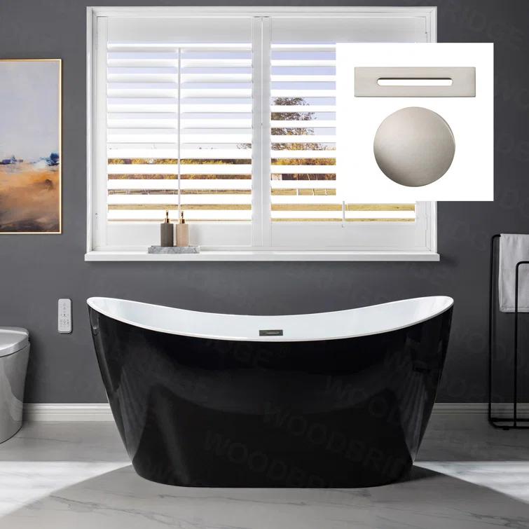 WoodBridge 59'' x 28.75'' Freestanding Soaking Acrylic Bathtub BTA-1816:Black/Brushed Nickel