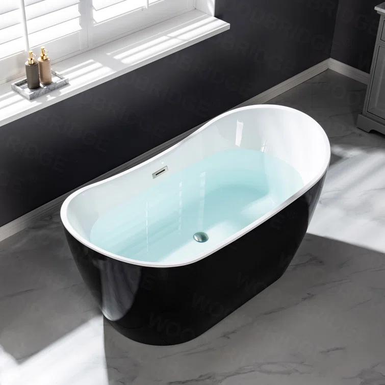 WoodBridge 59'' x 28.75'' Freestanding Soaking Acrylic Bathtub BTA-1816:Black/Brushed Nickel