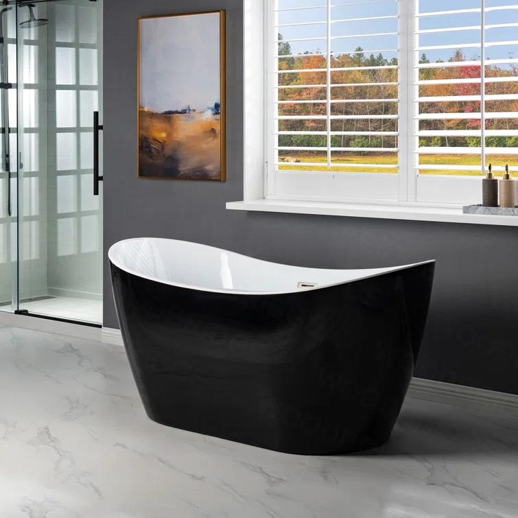 WoodBridge 59'' x 28.75'' Freestanding Soaking Acrylic Bathtub BTA-1816:Black/Brushed Nickel