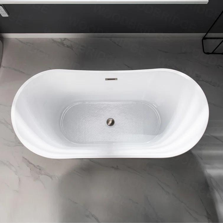 WoodBridge 59'' x 28.75'' Freestanding Soaking Acrylic Bathtub BTA-1816:Black/Brushed Nickel