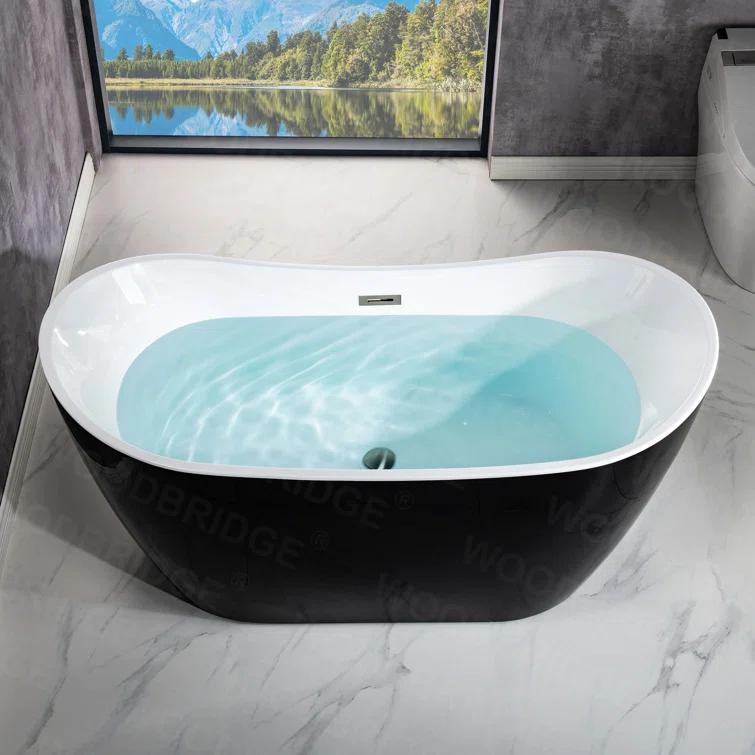 WoodBridge 59'' x 28.75'' Freestanding Soaking Acrylic Bathtub BTA-1816:Black/Brushed Nickel