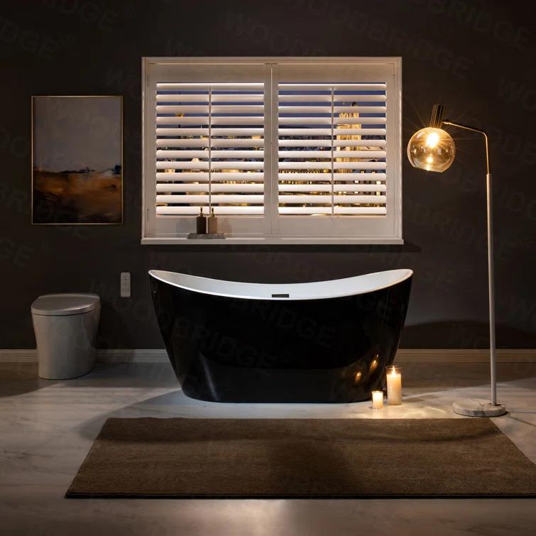 WoodBridge 59'' x 28.75'' Freestanding Soaking Acrylic Bathtub BTA-1816:Black/Brushed Nickel