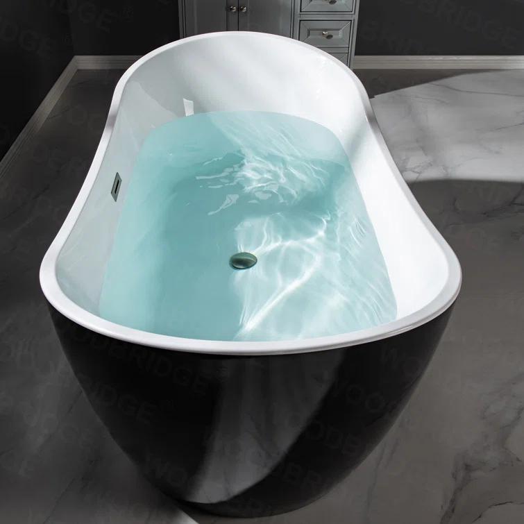 WoodBridge 59'' x 28.75'' Freestanding Soaking Acrylic Bathtub BTA-1816:Black/Brushed Nickel