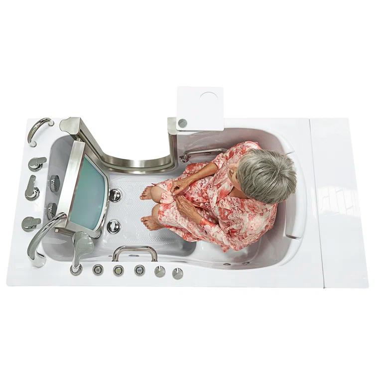 Ella Walk In Baths Ella Royal 32"x52" Acrylic Air and Hydro Massage Walk-In Bathtub with Right Inward Swing Door, 5 Piece Fast Fill Faucet, 2" Dual Drain, Carrara Wall Surround 931185PCWS