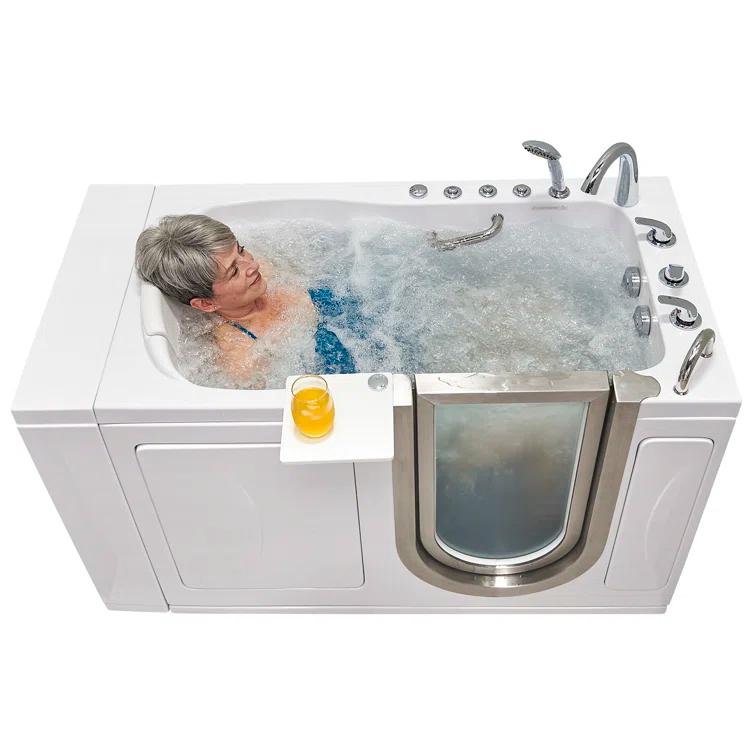 Ella Walk In Baths Ella Royal 32"x52" Acrylic Air and Hydro Massage Walk-In Bathtub with Right Inward Swing Door, 5 Piece Fast Fill Faucet, 2" Dual Drain, Carrara Wall Surround 931185PCWS