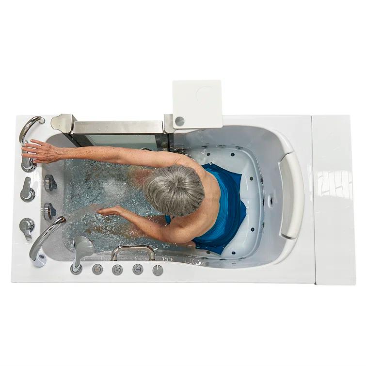 Ella Walk In Baths Ella Royal 32"x52" Acrylic Air and Hydro Massage Walk-In Bathtub with Right Inward Swing Door, 5 Piece Fast Fill Faucet, 2" Dual Drain, Carrara Wall Surround 931185PCWS