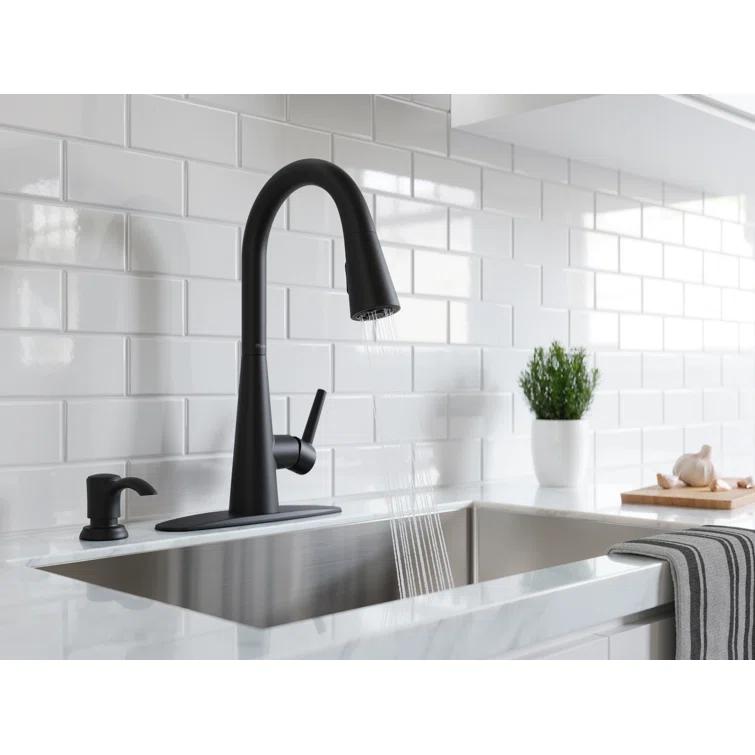 Pfister Barulli 1-Handle Pull-Down Matte Black Kitchen Faucet with Soap Dispenser