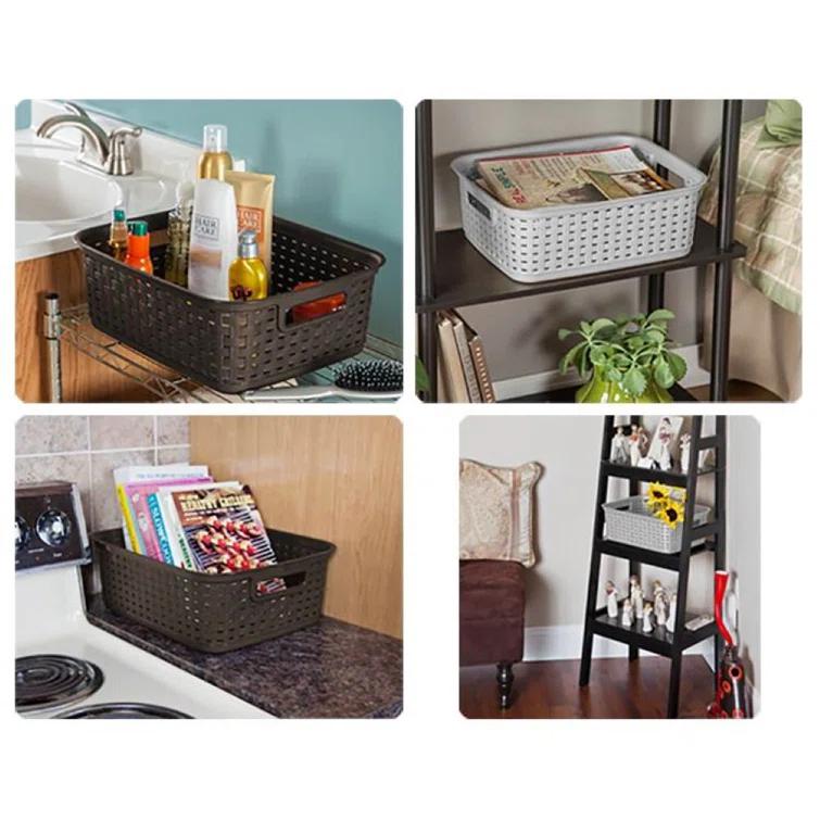 Sterilite Sterilite Short Weave Basket, Decorative Storage Bin, Organize the Closet, Bathroom or Classroom (Set of 6)