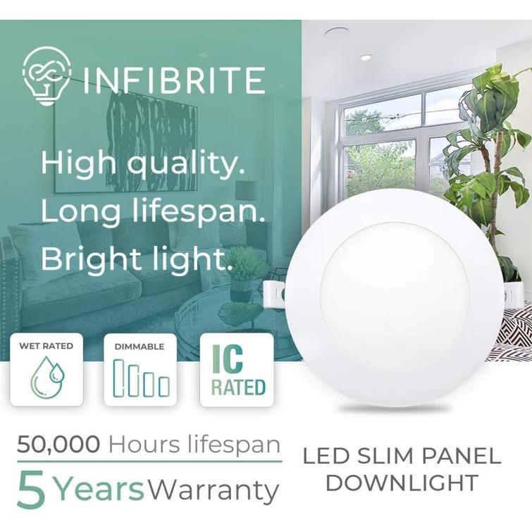 Infibrite IB-002-1-12W-HLW-24PK 6'' Tunable Color Temperature Dimmable Air-Tight IC Rated LED Canless Recessed Lighting Kit (Set of 24)