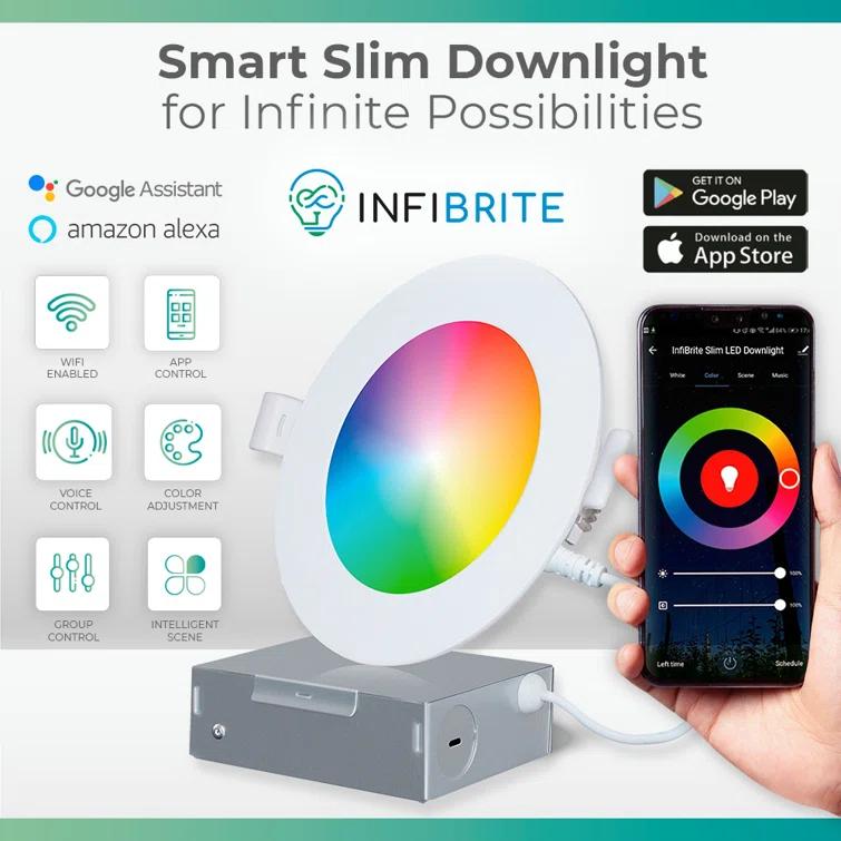 Infibrite IB-002-1-12W-HLW-24PK 6'' Tunable Color Temperature Dimmable Air-Tight IC Rated LED Canless Recessed Lighting Kit (Set of 24)