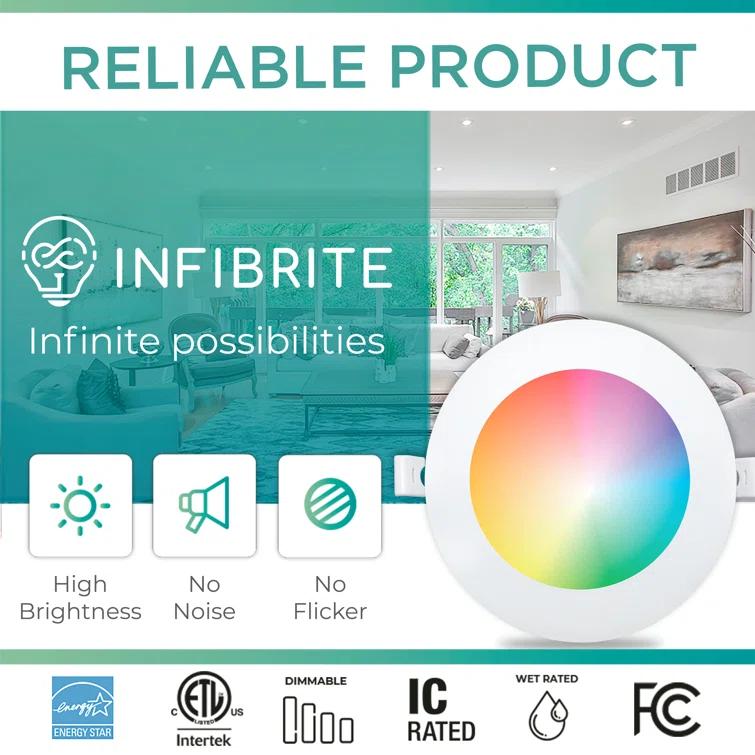 Infibrite IB-002-1-12W-HLW-24PK 6'' Tunable Color Temperature Dimmable Air-Tight IC Rated LED Canless Recessed Lighting Kit (Set of 24)