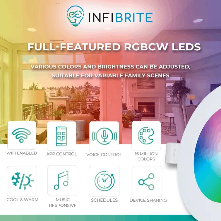 Infibrite IB-002-1-12W-HLW-24PK 6'' Tunable Color Temperature Dimmable Air-Tight IC Rated LED Canless Recessed Lighting Kit (Set of 24)