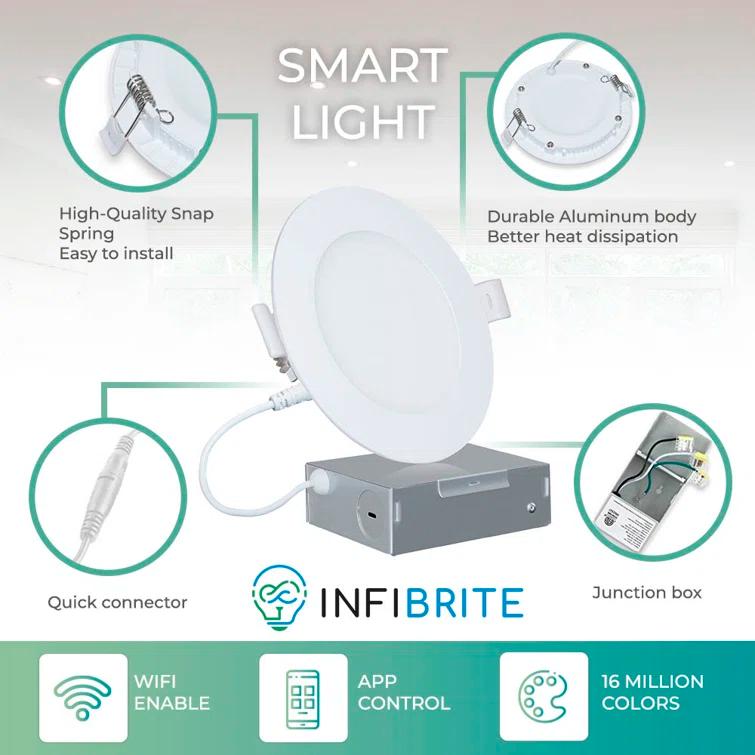 Infibrite IB-002-1-12W-HLW-24PK 6'' Tunable Color Temperature Dimmable Air-Tight IC Rated LED Canless Recessed Lighting Kit (Set of 24)