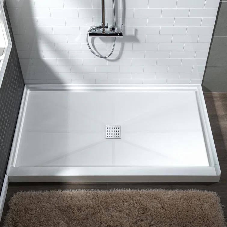 48" W x 36" Solid Surface Single Threshold Shower Pan Base with Drain Assembly & Drain Cover Included, Non-Slip