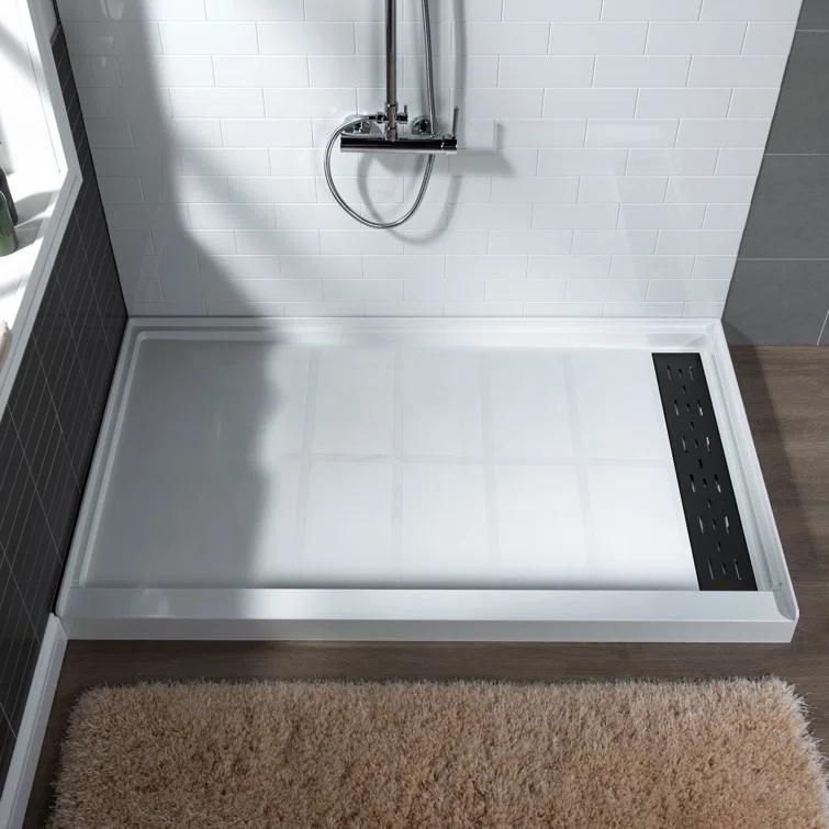 48" W x 36" Solid Surface Single Threshold Shower Pan Base with Drain Assembly & Drain Cover Included, Non-Slip