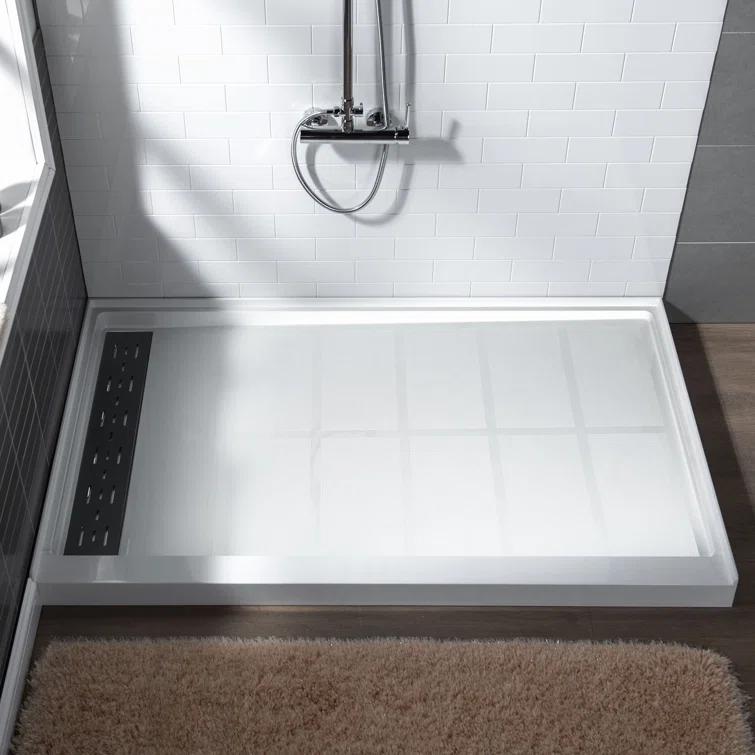 48" W x 36" Solid Surface Single Threshold Shower Pan Base with Drain Assembly & Drain Cover Included, Non-Slip