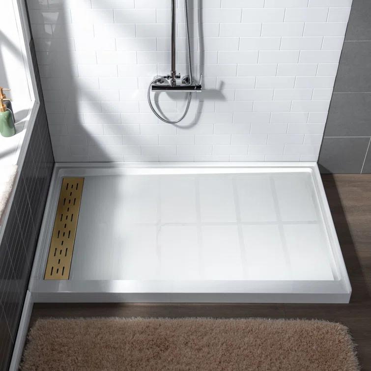 48" W x 36" Solid Surface Single Threshold Shower Pan Base with Drain Assembly & Drain Cover Included, Non-Slip