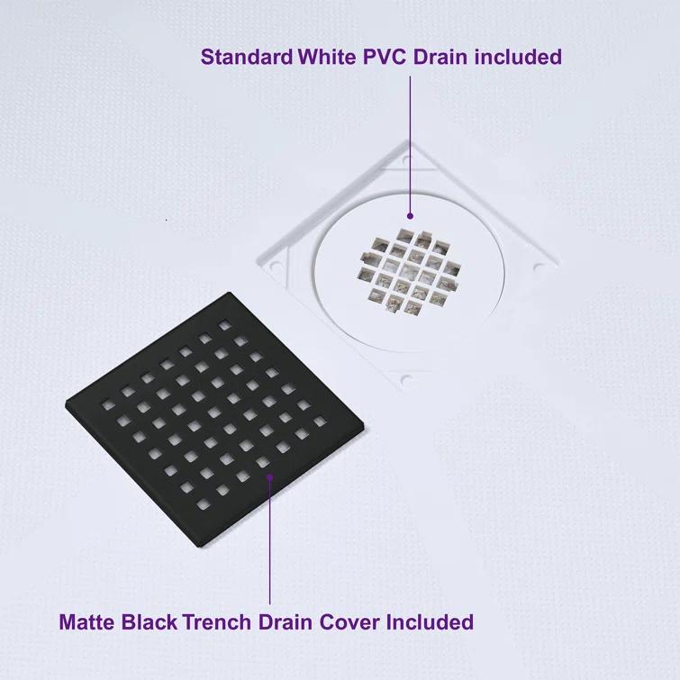 60" x 36" Solid Surface Single Threshold Shower Pan Base with Drain Assembly & Drain Cover Included, Non-Slip
