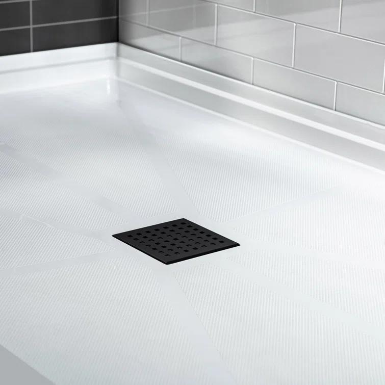 60" x 36" Solid Surface Single Threshold Shower Pan Base with Drain Assembly & Drain Cover Included, Non-Slip