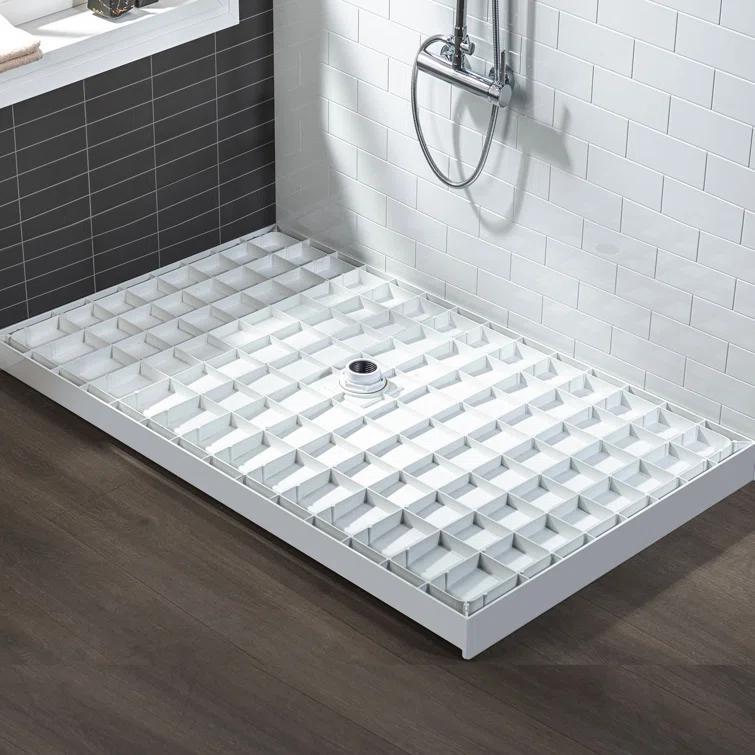 36" Solid Surface Square Single Threshold Shower Pan Base with Drain Assembly & Drain Cover Included, Non-Slip