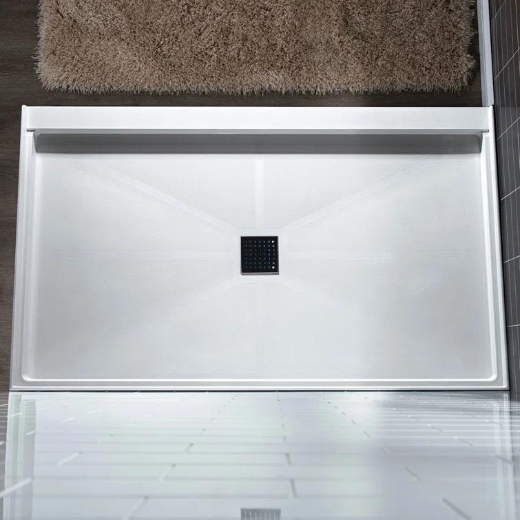36" Solid Surface Square Single Threshold Shower Pan Base with Drain Assembly & Drain Cover Included, Non-Slip