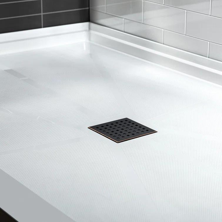 36" Solid Surface Square Single Threshold Shower Pan Base with Drain Assembly & Drain Cover Included, Non-Slip