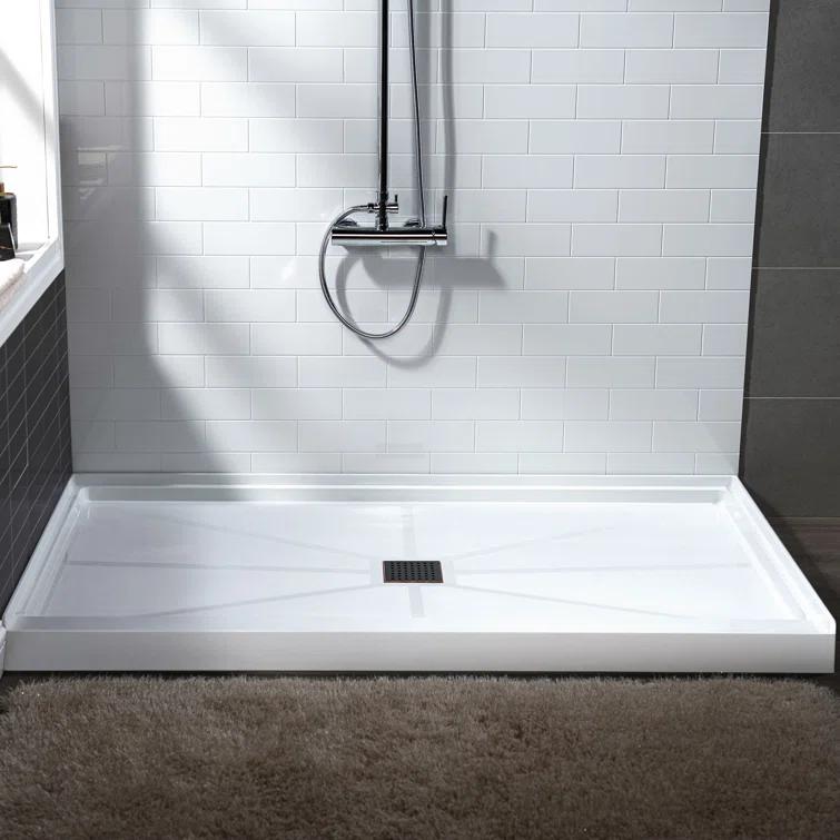 36" Solid Surface Square Single Threshold Shower Pan Base with Drain Assembly & Drain Cover Included, Non-Slip