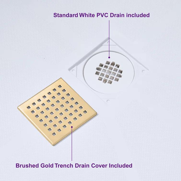 36" Solid Surface Square Single Threshold Shower Pan Base with Drain Assembly & Drain Cover Included, Non-Slip