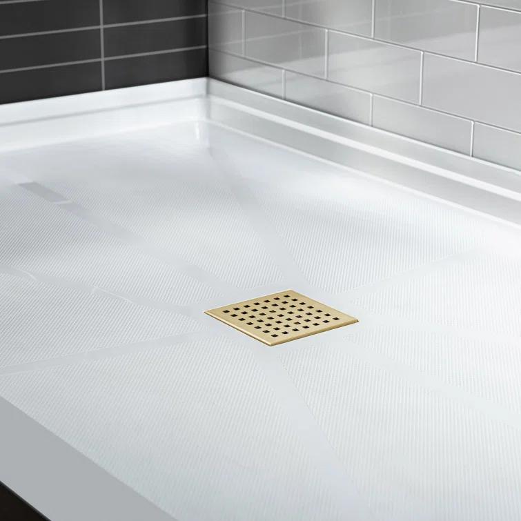 36" Solid Surface Square Single Threshold Shower Pan Base with Drain Assembly & Drain Cover Included, Non-Slip