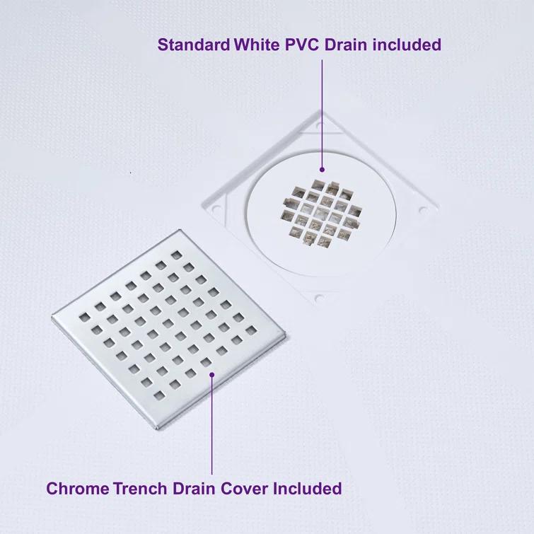 36" Solid Surface Square Single Threshold Shower Pan Base with Drain Assembly & Drain Cover Included, Non-Slip
