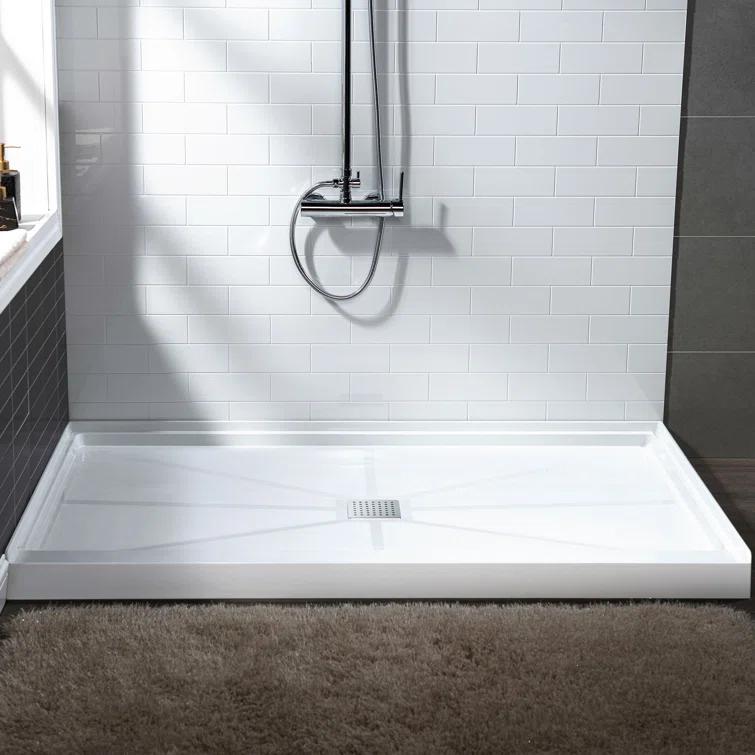 36" Solid Surface Square Single Threshold Shower Pan Base with Drain Assembly & Drain Cover Included, Non-Slip