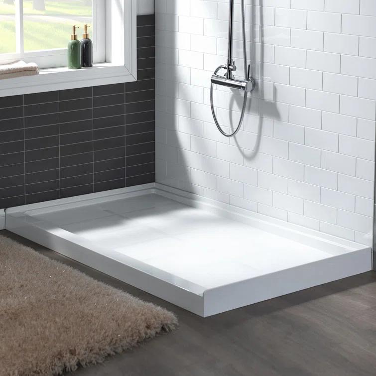 48" W x 36" Solid Surface Single Threshold Shower Pan Base with Drain Assembly & Drain Cover Included, Non-Slip