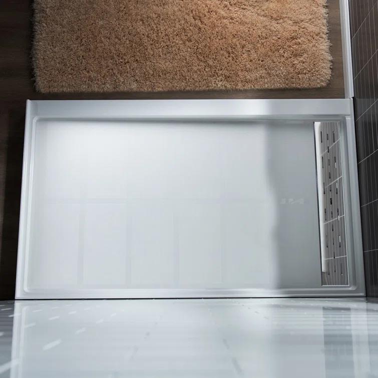 48" W x 36" Solid Surface Single Threshold Shower Pan Base with Drain Assembly & Drain Cover Included, Non-Slip