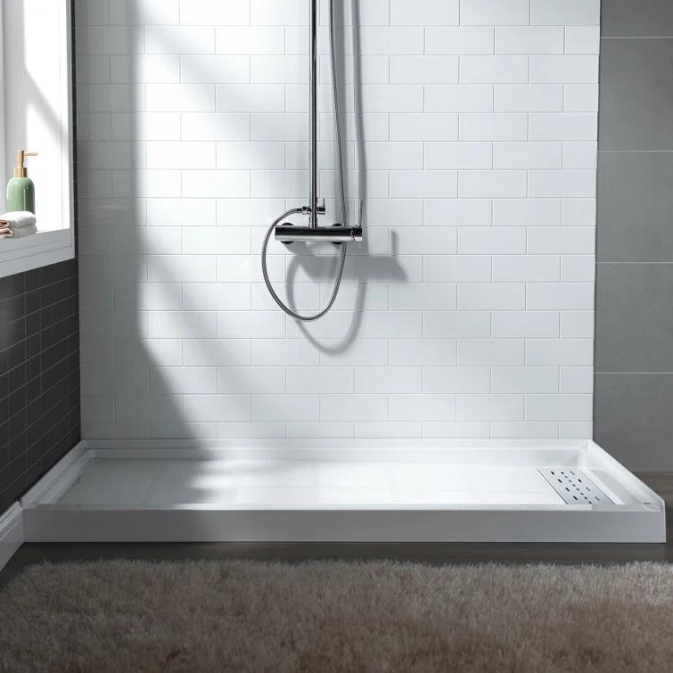 48" W x 36" Solid Surface Single Threshold Shower Pan Base with Drain Assembly & Drain Cover Included, Non-Slip