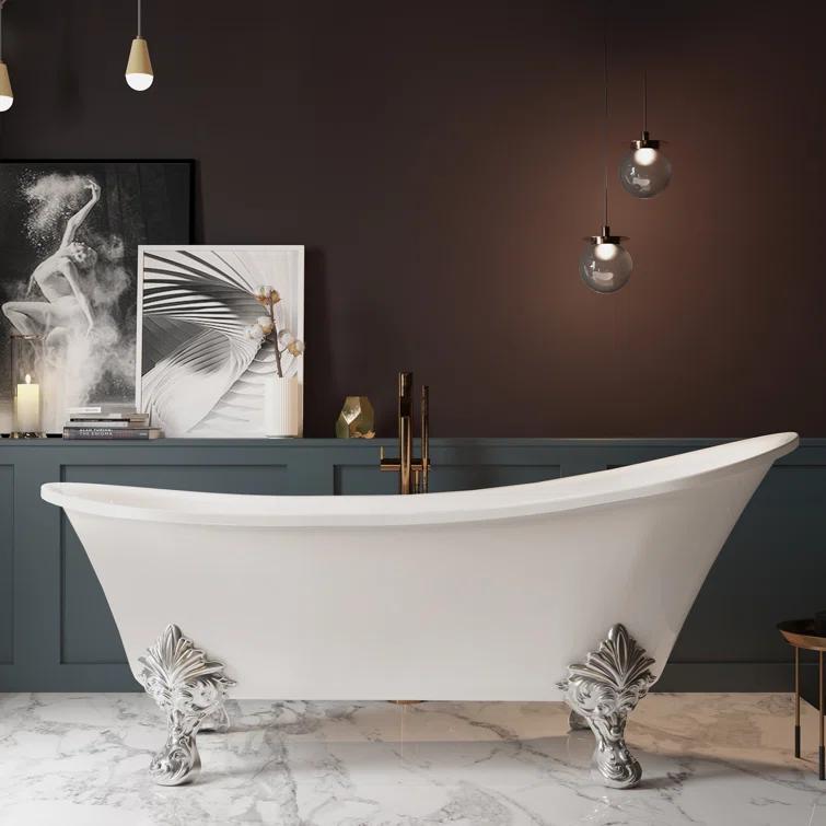 Luxurious Spa Acrylic 69" x 30" Clawfoot Soaking Bathtub