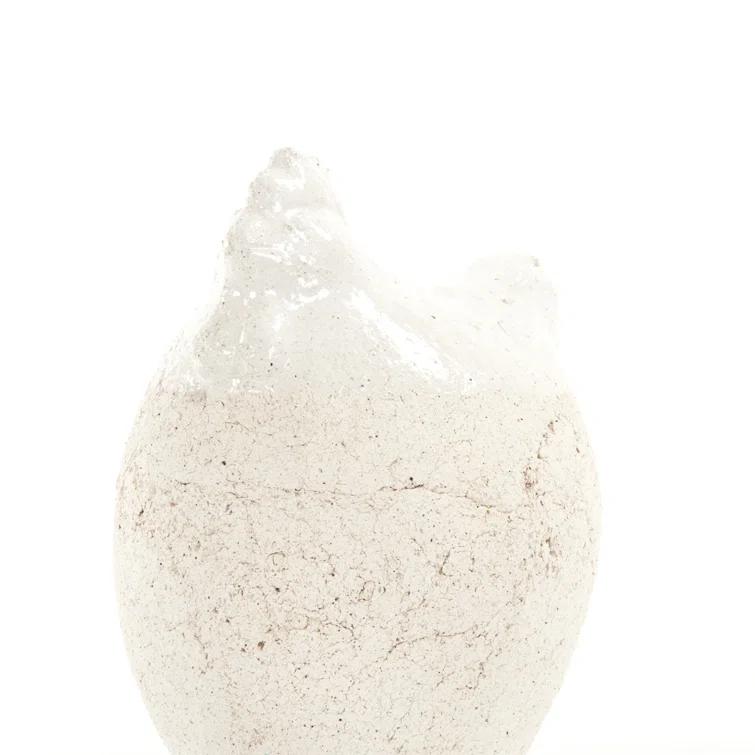 Small Distressed White Ceramic Garden Chicken Statue