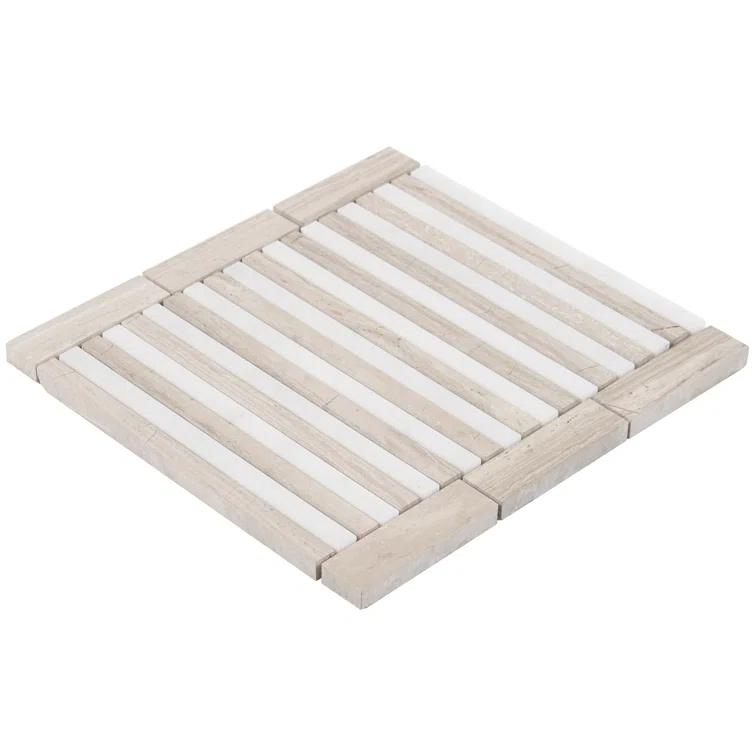 Florey Linear 7.87 in. x 8.31 in. Polished Marble Floor and Wall Mosaic Tile