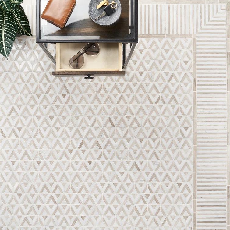 Florey Linear 7.87 in. x 8.31 in. Polished Marble Floor and Wall Mosaic Tile