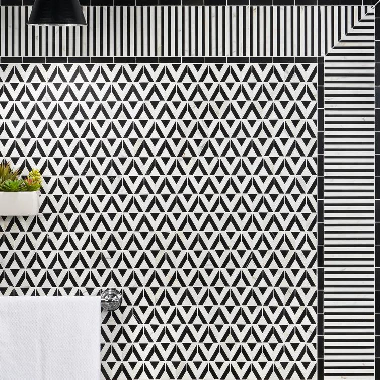 Bond Tile Florey Linear 7.87 in. x 8.31 in. Polished Marble Floor and Wall Mosaic Tile