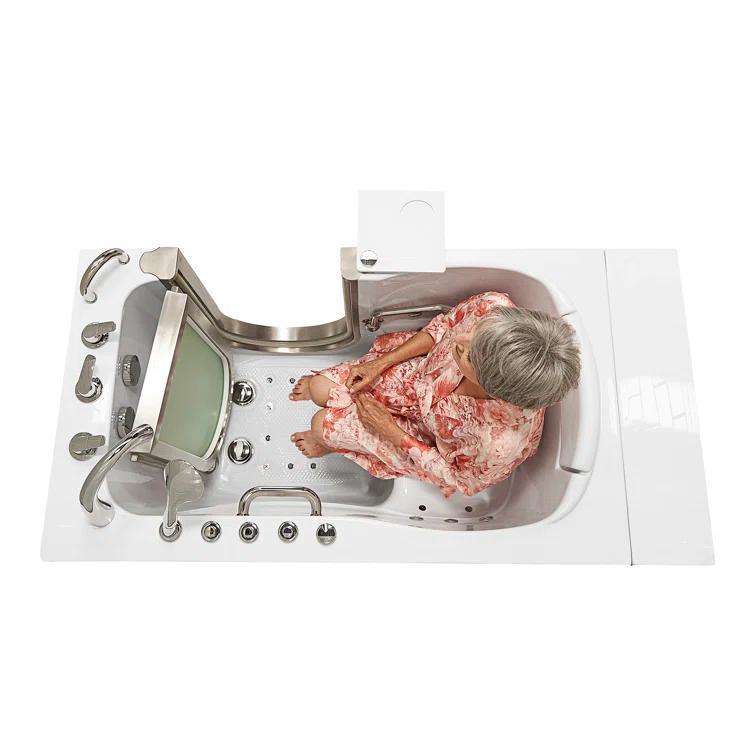Ella Walk In Baths Ella Royal 32"x52" Acrylic Air and Hydro Massage Walk-In Bathtub with Right Inward Swing Door, 5 Piece Fast Fill Faucet, 2" Dual Drain, Carrara Wall Surround 931185PCWS