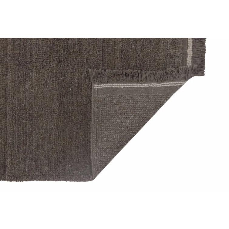 Sheep Brown Hand-Tufted Wool Stripe Rug with Fringe