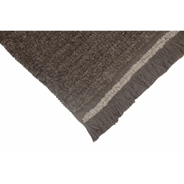 Sheep Brown Hand-Tufted Wool Stripe Rug with Fringe