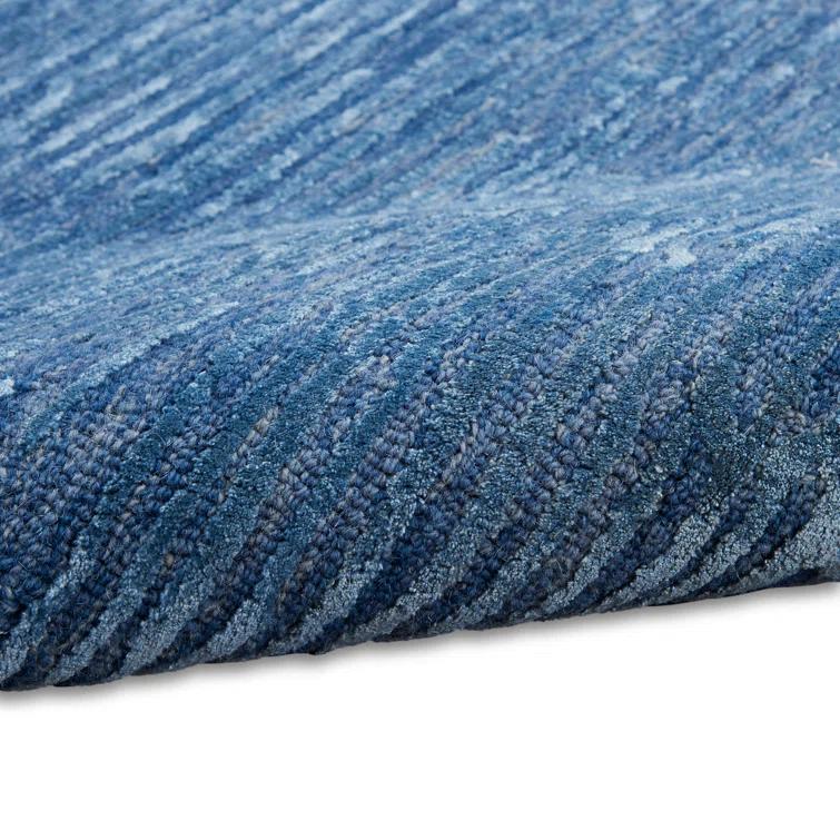 Ck010 Linear Handmade Looped/Hooked Area Rug in Blue